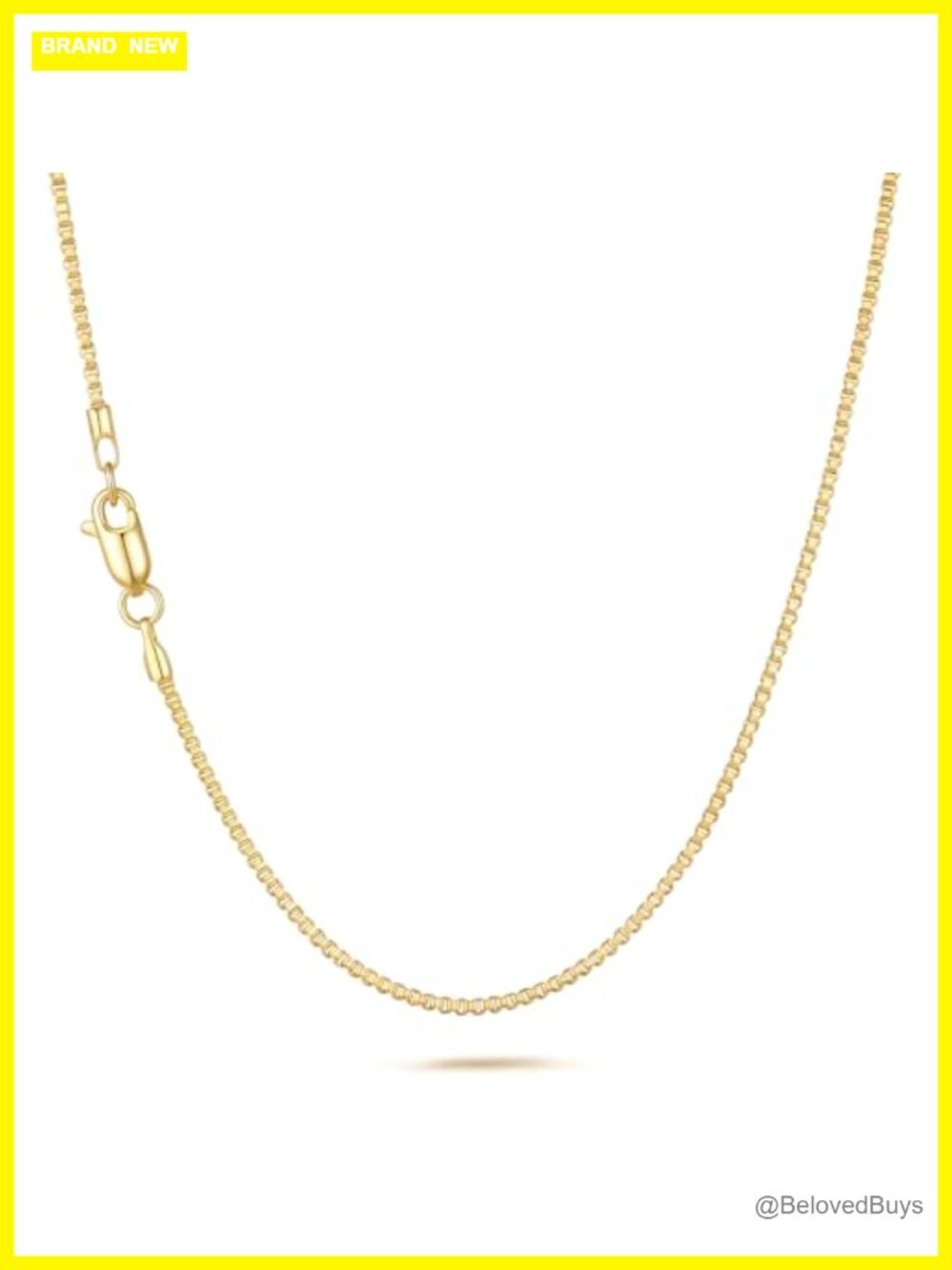 14K Gold Plated Box Chain Necklace 1.1mm Lobster Clasp Layering 16in